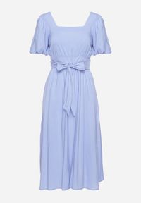 Born2be - Niebieska Rozkloszowana Sukienka z Wiskozy z Wycięciem i Wiązaniem na Plecach Dimicia. Typ kołnierza: dekolt kwadratowy. Kolor: niebieski. Materiał: wiskoza. Długość rękawa: krótki rękaw. Typ sukienki: rozkloszowane. Styl: elegancki #2