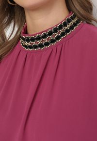 Born2be - Fioletowa Sukienka z Gumką w Talii Ozdobiona Aplikacjami przy Dekolcie Lilirae. Kolor: fioletowy. Wzór: aplikacja. Sezon: wiosna, lato. Styl: elegancki #6