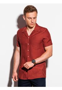 Ombre Clothing - Koszula męska z krótkim rękawem - ceglasta K561 - L. Kolor: czerwony. Materiał: wiskoza. Długość rękawa: krótki rękaw. Długość: krótkie #3