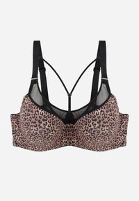 Renee - Ciemnobrązowy Biustonosz z Siateczkową Wstawką i Ozdobnymi Paskami przy Dekolcie Sabesa. Kolor: brązowy #1