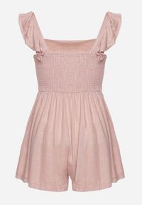 Born2be - Jasnoróżowy Kombinezon Bawełniany na Ramiączkach z Falbanką i Krótkimi Nogawkami Liadia. Kolor: różowy. Materiał: bawełna. Długość rękawa: na ramiączkach. Długość: krótkie. Styl: klasyczny #3
