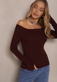 Renee - Bordowa Ciemna Bluzka z Bawełny z Wycięciem na Kciuk Valwiwi. Okazja: na co dzień. Kolor: czerwony. Materiał: bawełna. Styl: casual #4