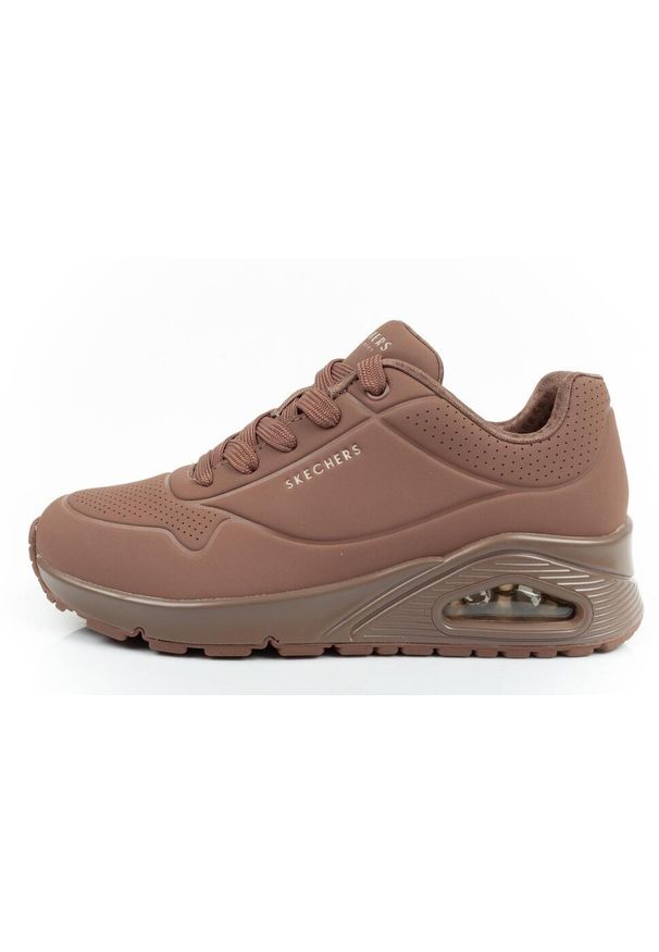 skechers - Buty sportowe damskie Skechers Uno Air. Okazja: na co dzień. Kolor: brązowy. Materiał: skóra, syntetyk. Szerokość cholewki: normalna. Wzór: gładki