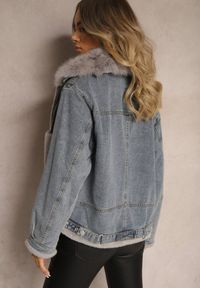 Renee - Niebieska Kurtka Jeansowa z Odpinanym Futrzanym Kołnierzem i Kieszonkami Ansilette. Okazja: na co dzień, do pracy. Kolor: niebieski. Materiał: jeans, futro. Styl: casual, klasyczny, elegancki #4