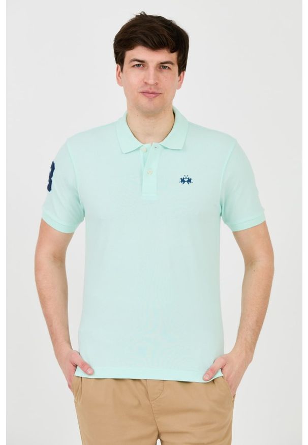 La Martina - LA MARTINA Miętowe męskie polo z małym logo, Rozmiar L. Typ kołnierza: polo. Kolor: zielony