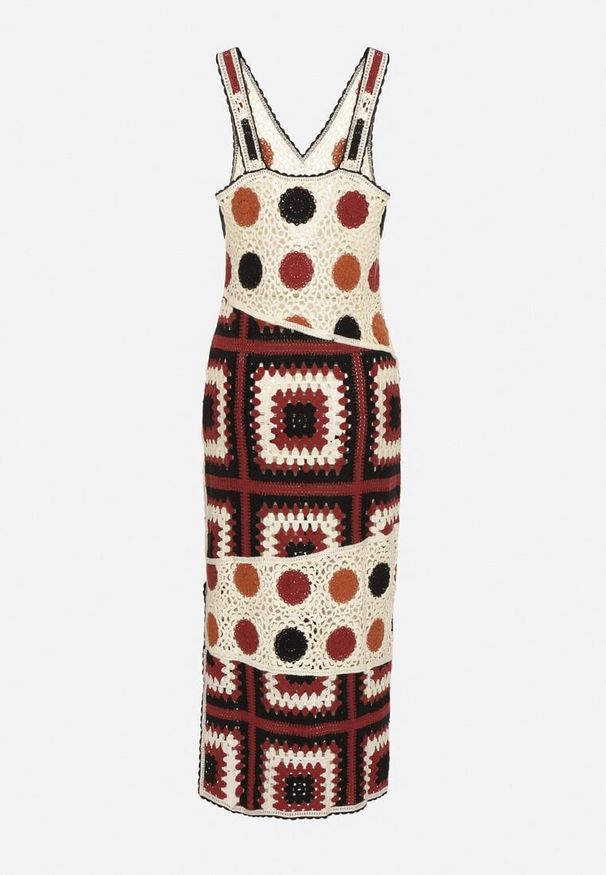 Born2be - Beżowo-Brązowa Bawełniana Sukienka Szydełkowa o Dopasowanym Kroju Atarina. Okazja: na co dzień, na imprezę. Typ kołnierza: dekolt w serek. Kolor: beżowy. Materiał: bawełna. Wzór: aplikacja. Sezon: lato. Styl: boho, elegancki, casual