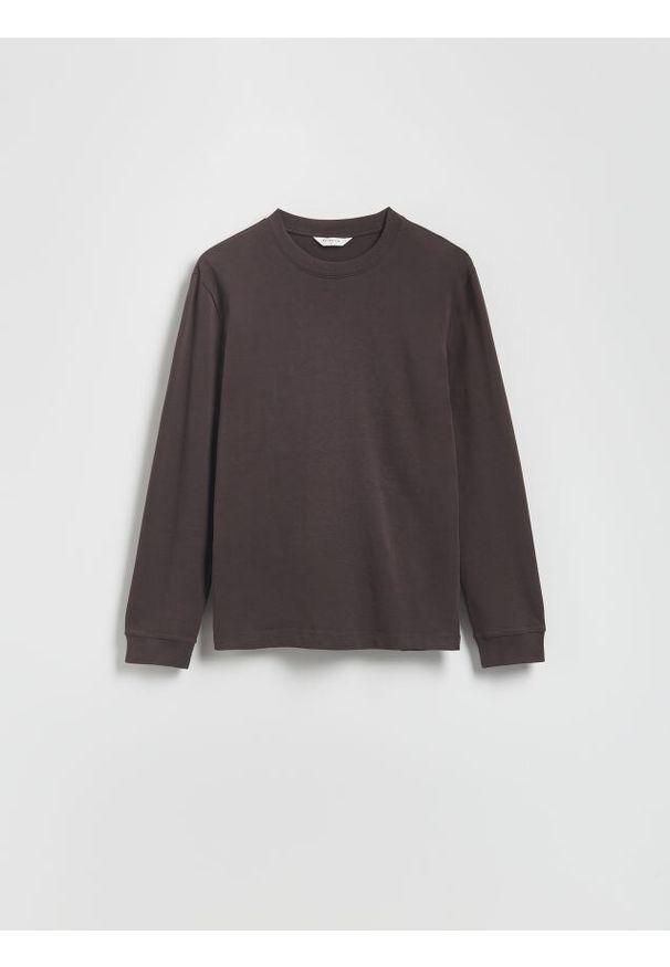 Reserved - Bawełniany longsleeve - brązowy. Kolor: brązowy. Materiał: bawełna. Długość rękawa: długi rękaw