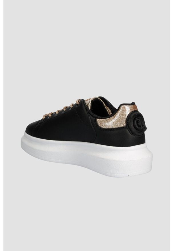 Just Cavalli - JUST CAVALLI Czarne skórzane sneakersy FONDO URSA DIS. 1. Kolor: czarny. Materiał: skóra