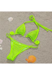 Intica - Bikini z cyrkoniami na plażę z regulowanymi ramiączkami Sivan. Kolor: zielony. Materiał: materiał. Wzór: aplikacja