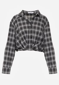 Born2be - Czarna Krótka Bawełniana Koszula w Kratę z Marszczeniem Wenatia. Okazja: na co dzień. Kolor: czarny. Materiał: bawełna. Długość: krótkie. Styl: casual #7