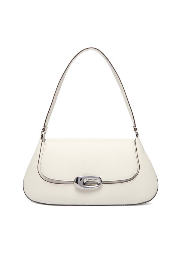 Calvin Klein Torebka Hardware Flap Shoulder Bag LV04F3146G Biały. Kolor: biały. Materiał: skórzane