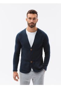 Ombre Clothing - Sweter męski bawełniany E193 - granatowy - XXL. Kolor: niebieski. Materiał: bawełna. Styl: elegancki