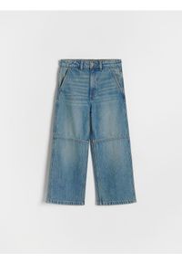 Reserved - Jeansy wide leg ze spraniem - niebieski. Kolor: niebieski