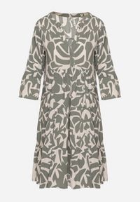 Born2be - Ciemnozielona Wiskozowa Rozkloszowana Sukienka z Abstrakcyjnym Wzorem Liracalia. Okazja: na co dzień. Kolor: zielony. Materiał: wiskoza. Styl: casual, elegancki #4