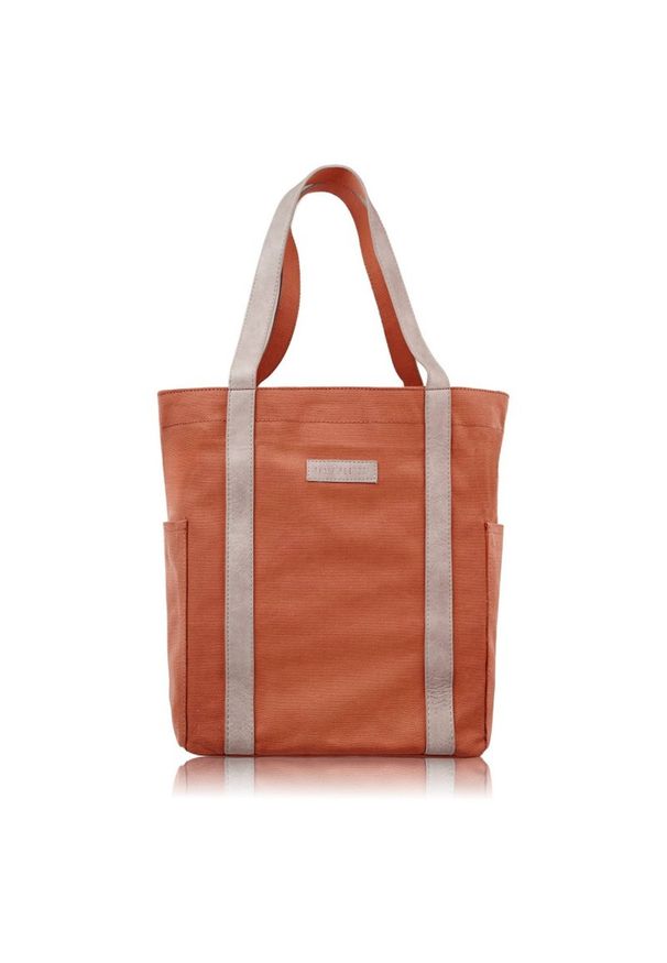 PAOLO PERUZZI - Shopperka materiałowa Paolo Peruzzi E-17-RU pomarańczowa. Kolor: pomarańczowy. Wzór: paski. Sezon: lato. Materiał: skórzane. Styl: klasyczny, casual, elegancki. Rodzaj torebki: na ramię