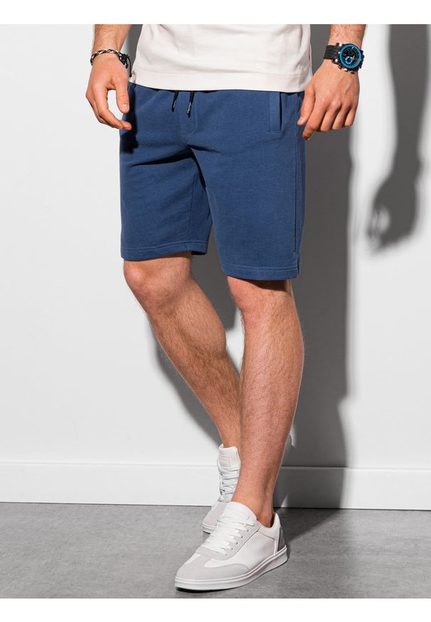 Ombre Clothing - Krótkie spodenki męskie dresowe W291 - ciemnoniebieskie - XXL. Kolor: niebieski. Materiał: dresówka. Długość: krótkie. Styl: klasyczny
