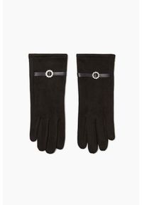 MOODO - Rękawiczki z ozdobnym paskiem czarne. Kolor: czarny. Materiał: poliester