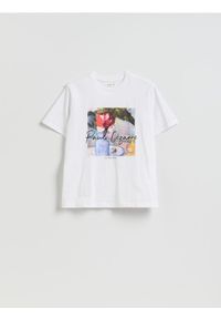 Reserved - T-shirt z nadrukiem - biały. Kolor: biały. Materiał: bawełna. Wzór: nadruk