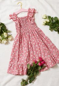 Born2be - Różowa Sukienka Bawełniana w Kwiaty z Falbanką Faenie. Kolor: różowy. Materiał: bawełna. Wzór: kwiaty. Sezon: lato