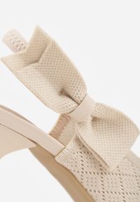 Renee - Beżowe Szpilki Slingback VICES z Elastycznej Dzianiny z Wkładką Soft-Pillow i Ozdobną Kokardą Risnara. Okazja: na co dzień. Zapięcie: pasek. Kolor: beżowy. Materiał: dzianina. Obcas: na szpilce. Styl: casual #8