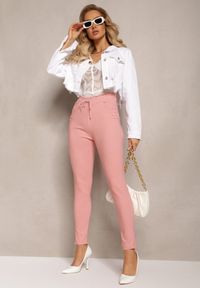 Renee - Ciemnoróżowe Spodnie z Elastycznej Bawełny z Marszczoną Gumką w Pasie Achome. Kolor: różowy. Materiał: bawełna #1