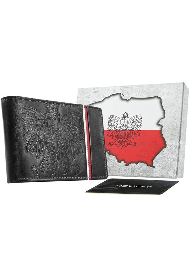 Inny - Skórzany portfel patriotyczny z godłem i flagą Polski [DH] N992A-HP-BOX czarny. Kolor: czarny. Materiał: skóra