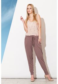 Figl - Brązowe Długie Spodnie z Troczkami. Kolor: brązowy. Materiał: elastan, wiskoza. Długość: długie #1