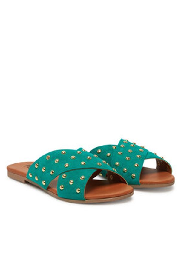 Pieces Klapki 17156837 Zielony. Kolor: zielony. Materiał: skóra