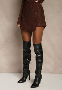 Renee - Brązowe Cekinowe Spódnico-Szorty z Wełną Fedalia. Okazja: na imprezę. Kolor: brązowy. Materiał: wełna. Wzór: aplikacja #2