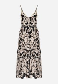 Born2be - Czarna Bawełniana Sukienka Rozkloszowana z Koronką w Tropikalny Wzór Alusela. Okazja: na co dzień. Typ kołnierza: dekolt w serek. Kolor: czarny. Materiał: koronka, bawełna. Długość rękawa: na ramiączkach. Wzór: koronka. Typ sukienki: rozkloszowane. Styl: casual, elegancki #3