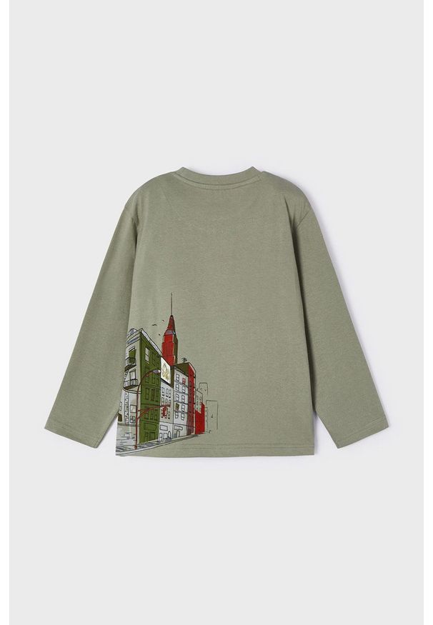 Mayoral longsleeve bawełniany dziecięcy kolor zielony z nadrukiem. Okazja: na co dzień. Kolor: zielony. Materiał: bawełna. Długość rękawa: długi rękaw. Wzór: nadruk. Styl: casual