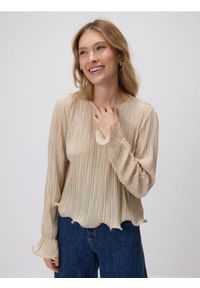 Reserved - Bluzka w prążki - beżowy. Kolor: beżowy. Materiał: dzianina. Wzór: prążki