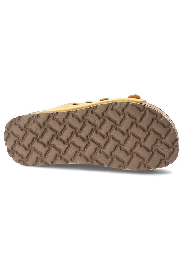 Klapki damskie Yokono, cholewka ze skóry naturalnej zamszowej z trzema szerokimi paskami, żółte, Wiwi-263 Ser Mostaza. Kolor: żółty. Materiał: skóra, zamsz