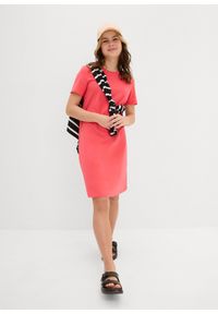 bonprix - Sukienka z dżerseju z czystej bawełny. Kolor: różowy. Materiał: jersey, bawełna. Wzór: gładki