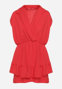 Born2be - Czerwony Krótki Kombinezon z Falbankami i Kołnierzykiem Laravia. Kolor: czerwony. Długość: krótkie. Styl: elegancki, wizytowy #6