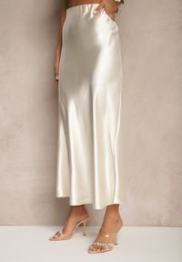 Renee - Jasnobeżowa Spódnica Satynowa High Waist Pillizze. Okazja: na co dzień. Stan: podwyższony. Kolor: beżowy. Materiał: satyna. Styl: elegancki, casual #5