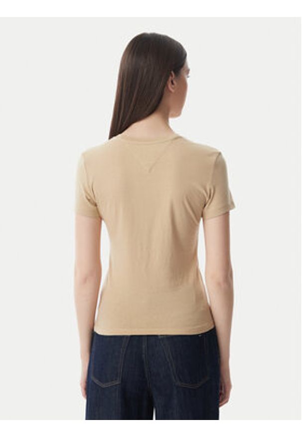 Tommy Jeans T-Shirt DW0DW20459 Beżowy jasny Slim Fit. Kolor: beżowy. Materiał: bawełna