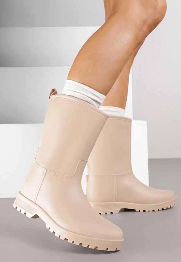 Renee - Beżowe Casualowe Kalosze Dirrive. Okazja: na co dzień. Kolor: beżowy. Materiał: jeans. Styl: casual