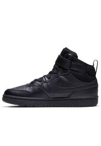 Buty do chodzenia dla dzieci Nike Court Borough Mid 2. Zapięcie: rzepy. Kolor: wielokolorowy, czarny. Materiał: materiał, syntetyk, tkanina. Szerokość cholewki: normalna. Model: Nike Court. Sport: turystyka piesza