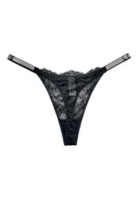 Intica - Stringi koronkowe z ozdobną gumką Masumah. Kolor: czarny. Materiał: koronka. Wzór: koronka