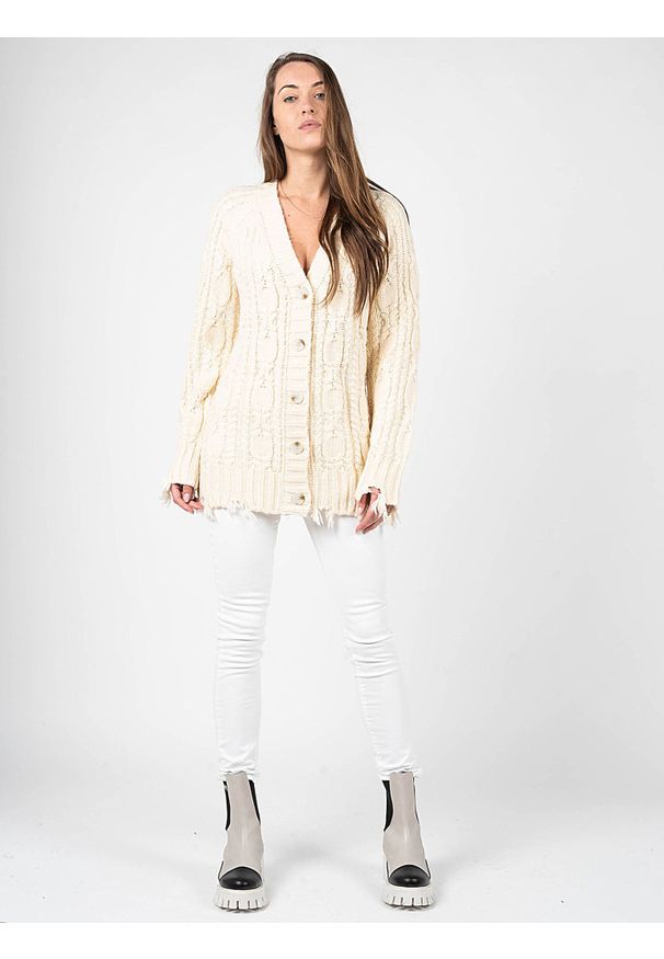 Silvian Heach Kardigan | CVA22098CD | Kobieta | Kremowy. Okazja: na co dzień. Typ kołnierza: dekolt w kształcie V. Kolor: kremowy. Materiał: akryl, wełna, poliester, nylon. Wzór: ze splotem. Styl: casual