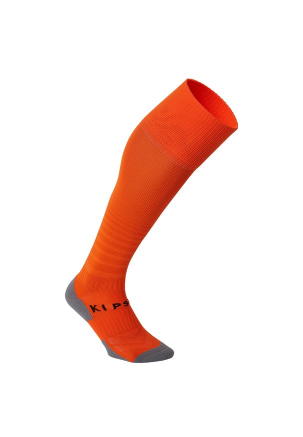 KIPSTA - Chaussettes de football rayée enfant VIRALTO CLUB JR orange. Kolor: pomarańczowy. Materiał: elastan, poliamid. Sport: piłka nożna