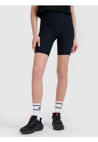 4f - 4F Legginsy krótkie dzianinowe damskie - czarne XS. Stan: podwyższony. Kolor: czarny. Materiał: dzianina. Długość: krótkie. Wzór: prążki