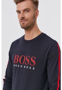 BOSS - Boss - Bluza bawełniana. Okazja: na co dzień. Kolor: niebieski. Materiał: bawełna. Wzór: nadruk. Styl: casual #5