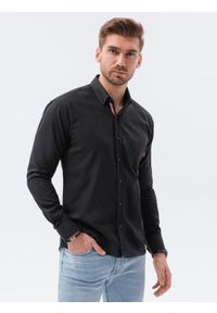 Ombre Clothing - Koszula męska z długim rękawem SLIM FIT - czarna K643 - XXL. Okazja: do pracy, na spotkanie biznesowe, na co dzień. Kolor: czarny. Materiał: materiał, bawełna. Długość rękawa: długi rękaw. Długość: długie. Styl: casual, biznesowy #2