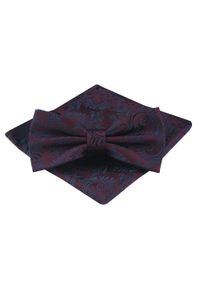 Mucha Męska z Poszetką - Alties - Bordo z Granatowymi Kwiatami. Kolor: czerwony. Wzór: kwiaty. Styl: sportowy, elegancki