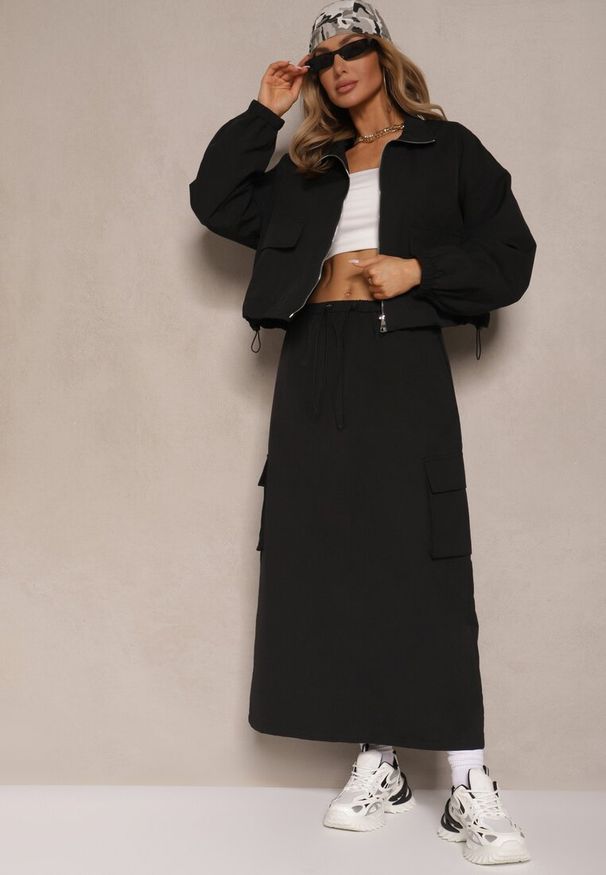 Renee - Czarny Komplet z Bawełną Spódnica i Rozpinana Bluza Evorea. Kolor: czarny. Materiał: bawełna