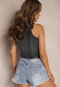 Renee - Ciemnoszary Casualowy Top z Bawełny Wykończony Przetarciami Tiamanila. Okazja: na co dzień. Kolor: szary. Materiał: bawełna. Styl: casual #4