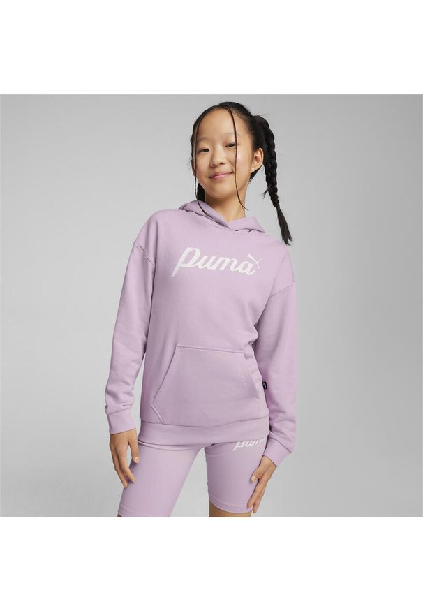 Bluza z kapturem Puma Ess Script Hoodie Tr G, Dzieci. Typ kołnierza: kaptur. Kolor: fioletowy. Materiał: materiał, bawełna