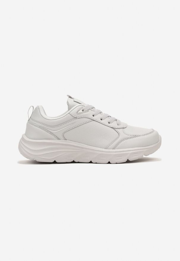 Renee - Jasnoszare Casualowe Buty Sportowe Sneakersy na Płaskiej Tłoczonej Podeszwie Velanitta. Okazja: na co dzień. Kolor: szary. Materiał: jeans
